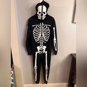 Skeleton Hooded Zip Up Jumpsuit Onesie Costume Small Black